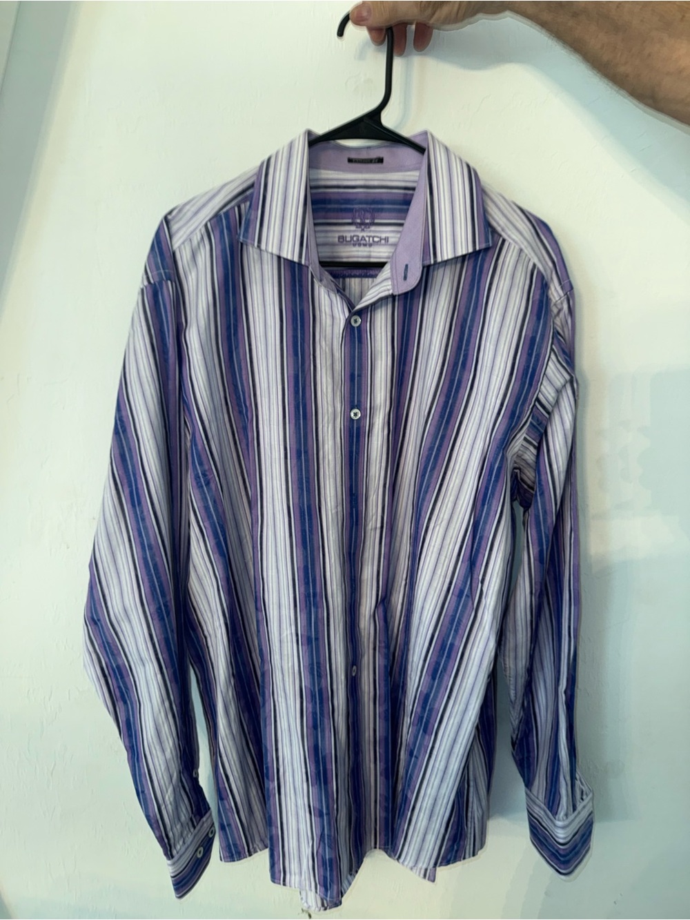Bugatchi Men's Purple & White Vertical Stripe Dress Shirt